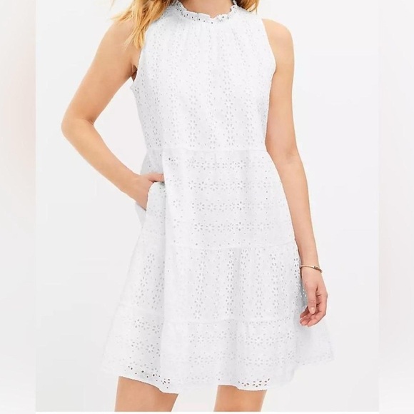 3/$30 🍂 Loft White Eyelet Sleeveless Swing Dress - Picture 1 of 11